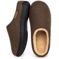 VeraCosy Herren Flauschige Sherpa Pantoffeln Memory Schaum Anti-Rutsch Innen Hausschuhe Coffee，44-45 EU von VeraCosy