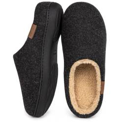 VeraCosy Herren Flauschige Sherpa Pantoffeln Memory Schaum Anti-Rutsch Innen Hausschuhe Schwarz，43.5 EU von VeraCosy