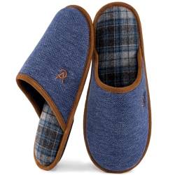 VeraCosy Herren Gestrickte Schottische Pantoffeln Atmungsaktive Klassische Memory Schaumstoff Hausschuhe,Marineblau,42/43 EU von VeraCosy