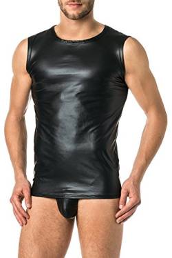 Latex ähnliches Herren Shirt 0/0 Arm- Vinyl -Tank Top- Lack Latex ähnlich, Schwarz, XXL von Verano