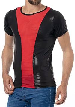 Latex ähnliches Herren Shirt mit rotem Einsatz (S) von Verano