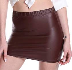 Verano Damen Minirock Stretch Kurz Wetlook (Bordeaux, L) von Verano