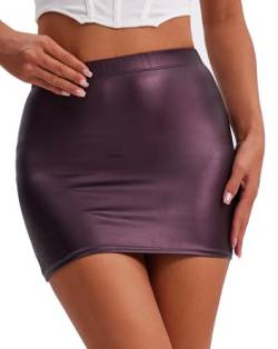 Verano Damen Minirock Stretch Kurz Wetlook (Zinn, L) von Verano