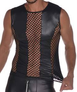 Verano Latex similar men's top - shirt 0/0 arm with fish net inserts - Black - XX-Large von Verano