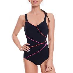 Veranobreeze Damen-Badeanzug, Einteilig, Badeanzug, Schwarz, Sportlich, Bescheidene Badebekleidung(Rosa & Orange, EU38) von Veranobreeze