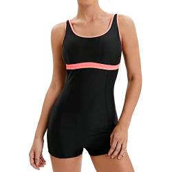 Veranohub Damen Boyleg Einteiliger Badeanzug Athletic Lap Badeanzüge Konservativer Schnitt(Schwarz/Orange,EU46) von Veranohub