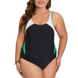 Veranohub Damen Sport Einteiliger Badeanzug Racerback Badeanzug Body Shaping Bademode(Schwarz/Grün/Weiß,EU40) von Veranohub