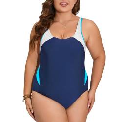 Veranohub Damen Sport Einteiliger Badeanzug Racerback Badeanzug Body Shaping Bademode (Marineblau/Blau/Weiß, EU42) von Veranohub