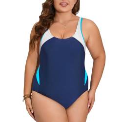 Veranohub Damen Sport Einteiliger Badeanzug Racerback Badeanzug Body Shaping Bademode (Marineblau/Blau/Weiß, EU46) von Veranohub