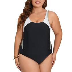 Veranohub Damen Sport Einteiliger Badeanzug Racerback Badeanzug Body Shaping Bademode (Schwarz/Grau/Weiß, EU40) von Veranohub