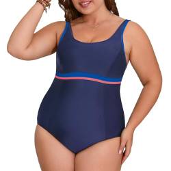 Veranohub Damen Sport Einteiliger Badeanzug U-Back Badeanzug Body Shaping Bademode (Blau/Marineblau/Rosa, EU44) von Veranohub