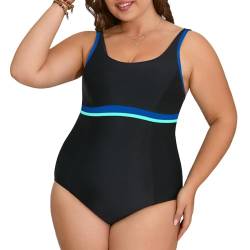 Veranohub Damen Sport Einteiliger Badeanzug U-Back Badeanzug Body Shaping Bademode (Schwarz/True Navy/Blau, EU40) von Veranohub