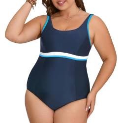 Veranohub Damen Sport Einteiliger Badeanzug U-Back Badeanzug Body Shaping Bademode (Weiß/Blau/Marineblau, EU42) von Veranohub