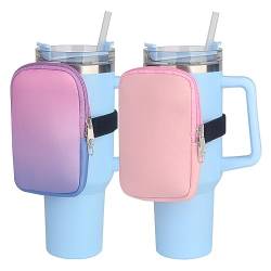 Verdancy 2 x Wasserflaschenbeutel, kompatibel mit Stanley 590 ml, 850 ml, 1134 ml, Fitness-Zubehör, für Damen und Herren, Aufbewahrungstasche, Handgepäcktasche (1 x rosa, 1 x lila) von Verdancy