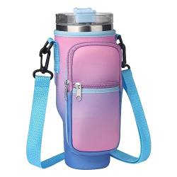 Verdancy Wasserflaschen-Tragetasche, mit Tasche, Reißverschlusstaschen, verstellbarer Schultergurt, kompatibel mit Stanley Becher mit Griff (Farbverlauf, lila) von Verdancy