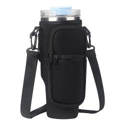 Verdancy Wasserflaschen-Tragetasche, mit Tasche, Reißverschlusstaschen, verstellbarer Schultergurt, kompatibel mit Stanley Becher mit Griff (schwarz) von Verdancy
