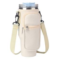 Verdancy Wasserflaschen-Tragetasche mit Tasche, Reißverschlusstaschen, verstellbarer Schultergurt, kompatibel mit Stanley Becher mit Griff (76 / 1,1 l, Beige) von Verdancy