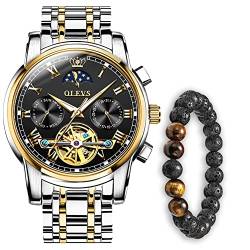 Verhux Herren Uhren Automatik Mechanische Luxus Edelstahl Armbanduhr mit Mondphase Tag Datum Wasserdicht Leuchtende Uhr Geschenke für männer von Verhux