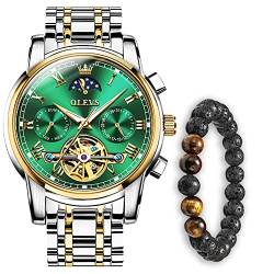 Verhux Herren Uhren Automatik Mechanische Luxus Edelstahl Armbanduhr mit Mondphase Tag Datum Wasserdicht Leuchtende Uhr Geschenke für männer von Verhux