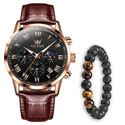 Verhux Herren Uhren Wasserdicht Chronograph Analog Quarz Lederarmband mit Mondphase Datum Armbanduhr Geschenke für männer von Verhux