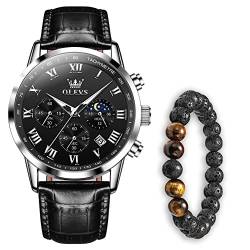 Verhux Herren Uhren Wasserdicht Chronograph Analog Quarz Lederarmband mit Mondphase Datum Armbanduhr Geschenke für männer von Verhux