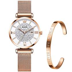 Verhux Uhr Damen Fashion Wasserdicht Armbanduhr Roségold Quartz Edelstahlband Geschenke für Frauen von Verhux