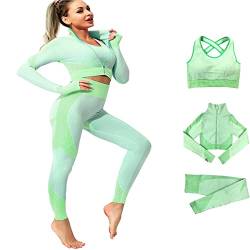 Veriliss Damen Sportanzüge Jogginganzug Sport Sets 3-Piece Gym Outfit Hosen und Sports Suit Crop Top Sportjacke Bekleidungssets Yoga Freizeitanzug Sportswear (Grün,L) von Veriliss