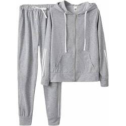 Veriliss Jogginganzug Damen Set Trainingsanzug Zweiteiler Frauen Sport Anzug Polyester Freizeitanzug Kapuzenjacke&Sporthose(Grau,S) von Veriliss