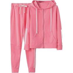 Veriliss Jogginganzug Damen Set Trainingsanzug Zweiteiler Frauen Sport Anzug Polyester Freizeitanzug Kapuzenjacke&Sporthose(Rosa,S) von Veriliss