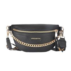 Kette frauen Fanny Pack Plaid PU Leder Taille Tasche Schulter Crossbody Brust Taschen Designer Handtaschen Weibliche Gürtel Tasche Schwarz, Schwarz, Umhängetasche von Verlas