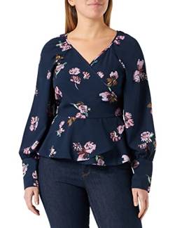 Vero Moda Curve Women's VMLYDIA LS WRAP TOP WVN CUR Bluse, Navy Blazer/AOP:Lana, 44 von Vero Moda Curve