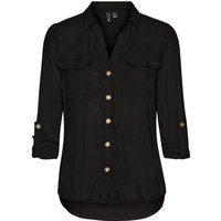 Vero Moda Blusenshirt Legeres Blusen Hemd mit Brusttaschen Krempelärmel VMBUMPY 6702 in Schwarz von Vero Moda