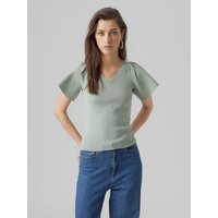 Vero Moda T-Shirt Geripptes Rüschen T-Shirt Kurzarm Strick Shirt VMGINNY 5517 in Mint von Vero Moda