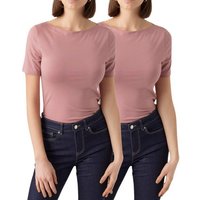 Vero Moda T-Shirt Stilvolles Damen-Shirt mit U-Boot Ausschnitt (2er-Pack) unifarbenes Oberteil aus Baumwollmischung, Größe L von Vero Moda