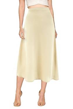 Verreisen Damen Elegant Midi Satin Rock für Frauen Arbeit Causal Elastic Hohe Taille, beige, M von Verreisen