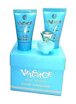 Versace Dylan Turquoise Damen Mini Parfüm drei teiliges Geschenk Set (5ml EDT Zerstäuber, 23ml Körpergel & 23ml Duschgel) von Versace