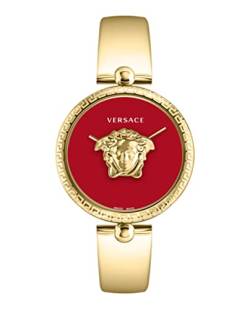 Versace Palazzo Empire Collection Luxus-Damenuhr mit goldenem Armband mit goldenem Gehäuse und rotem Zifferblatt, Gold, OS, Palazzo Reich von Versace