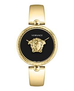 Versace Palazzo Empire Collection Luxus-Damenuhr mit goldenem Armband mit goldfarbenem Gehäuse und schwarzem Zifferblatt, Gold, OS, Palazzo Reich von Versace