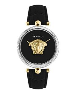 Versace Palazzo Empire Collection Luxus-Damenuhr mit schwarzem Armband mit zweifarbigem Gehäuse und schwarzem Zifferblatt, Zweifarbig, OS, Palazzo Reich von Versace