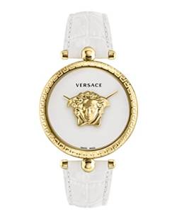 Versace Palazzo Empire Collection Luxus-Damenuhr mit weißem Armband mit goldfarbenem Gehäuse und weißem Zifferblatt, Gold, OS, Palazzo Reich von Versace