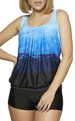 Raffinierte Bademode im Oversize Look oder Sporlich Chic Tankini Styles f5373 Farbe: Tankini Blau, Hotpants G(1447)+HP1(sw), Gr. 40 von Versandhandel Henry Musch-Malinowski