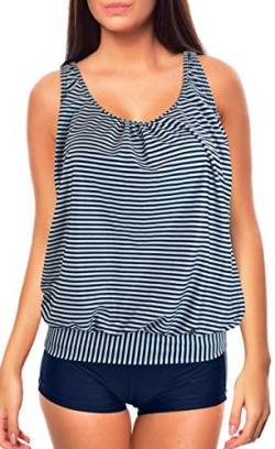 Raffinierte Bademode im Oversize Look oder Sporlich Chic Tankini Styles f5373 Farbe: Tankini Blau Weiss, Hotpants G(1444)+HP1(ma), Gr. 40 von Versandhandel Henry Musch-Malinowski