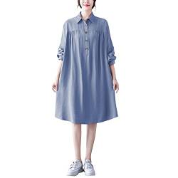 Versear Damen Casual Knöpfen Midi Bluse Hemdkleid Oversize Longbluse Langarm Tunika Kleid Knielang Freizeitkleid von Versear