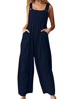 Versear Damen Einfarbig Knöpfen Verstellbare Träger Latzhose Lockerer Baggy Leinen Overall Brusttasche Retro Oversize Loose Jumpsuit Casual Baumwolle Wide Leg Hosen Große Größe Romper Umstandslatzhose von Versear