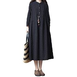 Versear Damen Retro Knopfleiste Oversized Kleid Lange Ärmel Vintage Gestreifte Taschen Lose Boho Robe von Versear