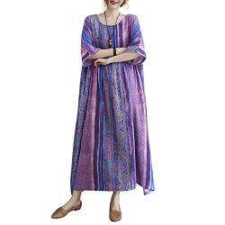 Versear Damen Rundhals Lose Boho Kaftan mit Taschen Kurzarm Große Größen Maxikleid Graffiti Halber Ärmel Lang Freizeitkleid Böhmen Baumwolle Oversize Strandkleid Cover Up Strandponcho von Versear