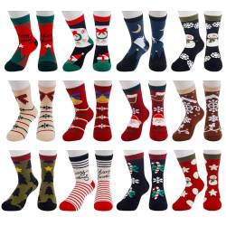 Vertvie 12 Paar Unisex Weihnachtssocken Christmas Socks Weihnachtsmotiv Weihnachten Festlicher Baumwolle Socken Mix Design für Damen und Herren (12er Pack Weihnachten 1, Einheitsgröße) von Vertvie