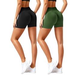 Vertvie 2/3/5er Pack Gym Shorts Damen Scrunch Sport Shorts Set High Waist Boom Booty Shorts Kurze Sporthose Push Up Po Fitness Shorts Leggings(2pc: Armeegrün/Schwarz,S) von Vertvie