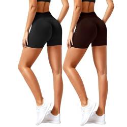 Vertvie 2/3/5er Pack Gym Shorts Damen Scrunch Sport Shorts Set High Waist Boom Booty Shorts Kurze Sporthose Push Up Po Fitness Shorts Leggings(2pc: Kaffee/Schwarz,L) von Vertvie