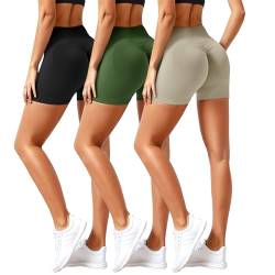 Vertvie 2/3/5er Pack Gym Shorts Damen Scrunch Sport Shorts Set High Waist Boom Booty Shorts Kurze Sporthose Push Up Po Fitness Shorts Leggings(3pc: Schwarz/Khaki/Armeegrün,S) von Vertvie